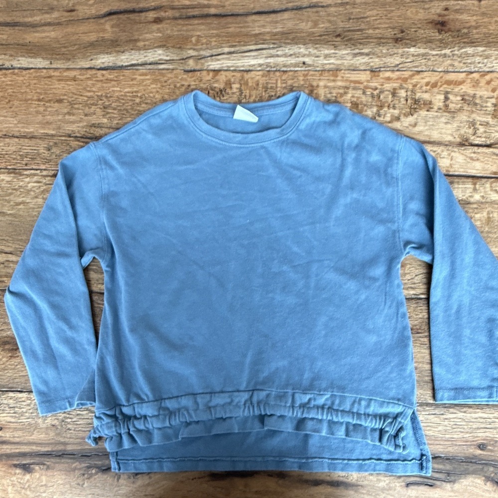 ZARA Girls 8 Blue Crew Neck Pullover Sweatshirt Solid Ruffle Accent